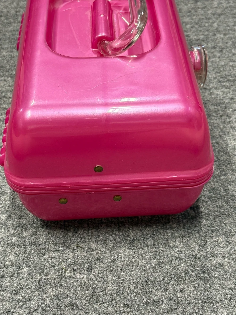 Vintage Caboodles Hot Pink Glossy Hard Shell Makeup Case with Clear Handle